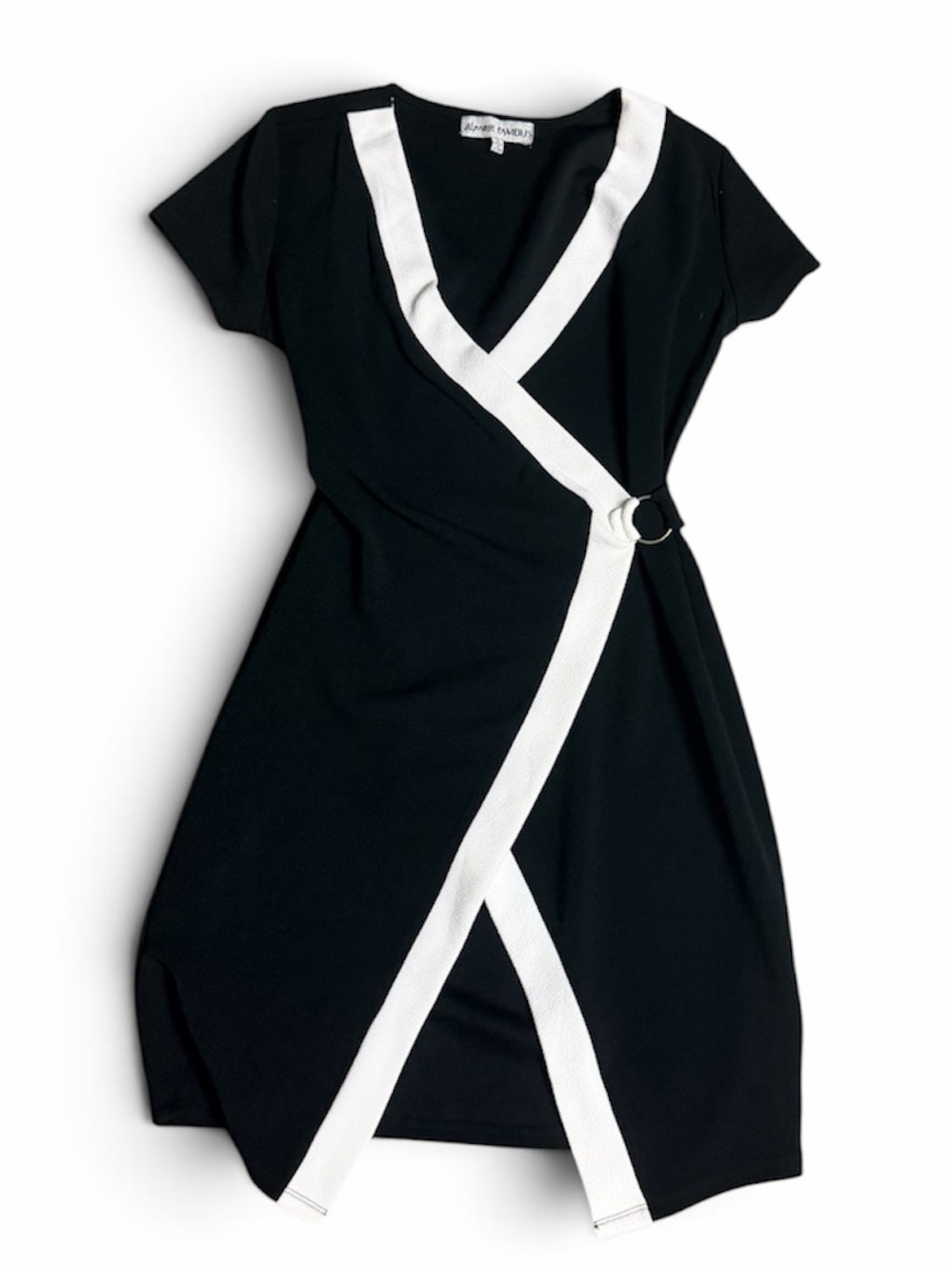 Almost Famous Black White Contrast Trim Wrap Mini Dress NWT Y2K Chic L